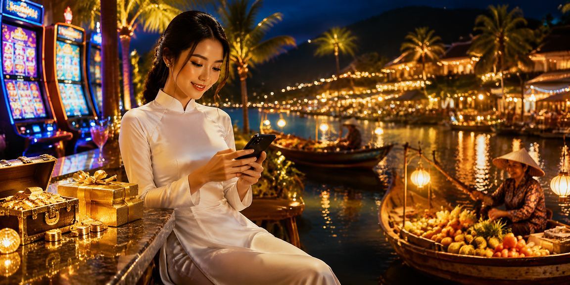 Phú Quốc resort phong cách và trò chơi slot game kết hợp áo dài truyền thống